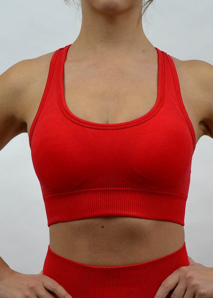 Seamless Flex Sports Bra- Sweat Industry Apparel Hot Red Front