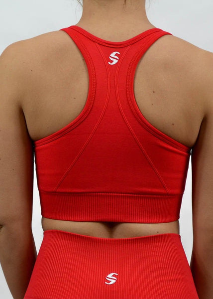 Seamless Flex Sports Bra- Sweat Industry Apparel Hot Red Back