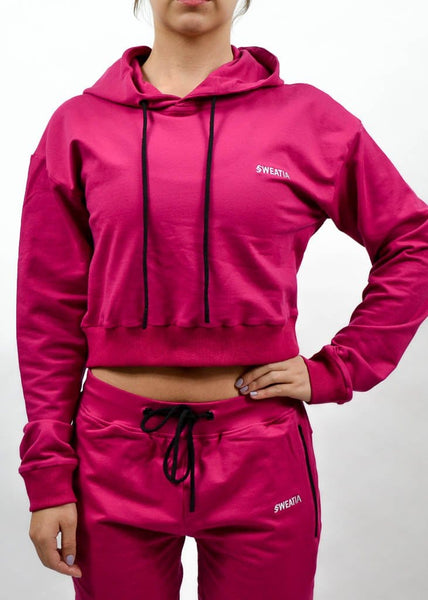 SI Jogger Crop Hoodie- Sweat Industry Apparel Fuchsia Front